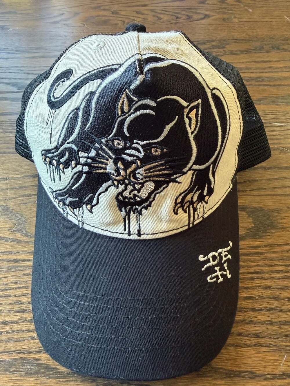 Y2K Ed Hardy Panther Trucker Hat One Size Black White Snapback Cap